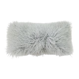 Modern Mongolian Lamb Fur Single Side Pillow in Light Gray For Sale