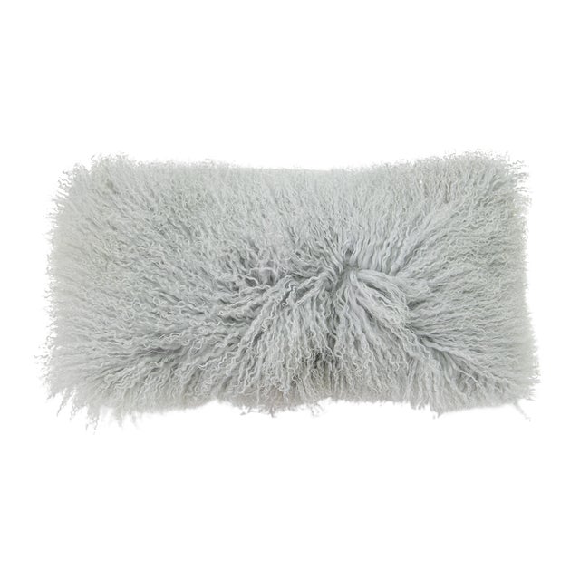 Modern Mongolian Lamb Fur Single Side Pillow in Light Gray For Sale