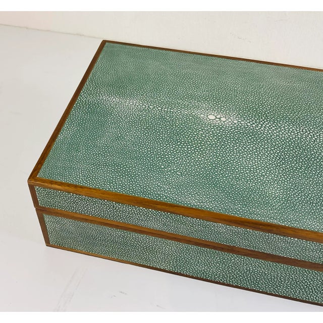 2020s Made Goods Modern Large Sage Green Faux Shagreen Cooper Box For Sale - Image 5 of 6