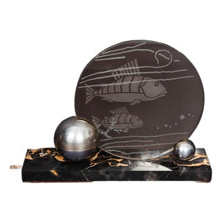 1930s French Art Deco Chrome and Etched Glass "Fish" Lumiere Table Light For Sale