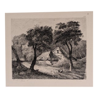 Late 1800s French Folio Engraving of Countryside For Sale