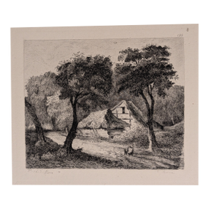 Late 1800s French Folio Engraving of Countryside