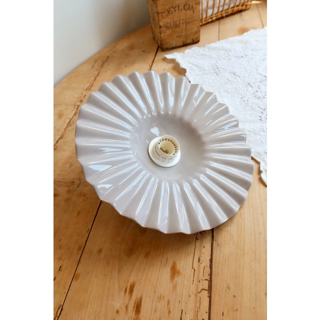 Ceramic Vintage Pleated Ceramic Pendant Light in Lilac and Taupe, 1990s For Sale - Image 7 of 8