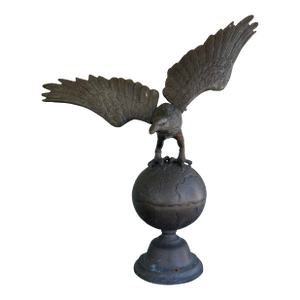 Mid-Century Cast Bronze Bald Eagle on Globe Sculpture — 20.5”