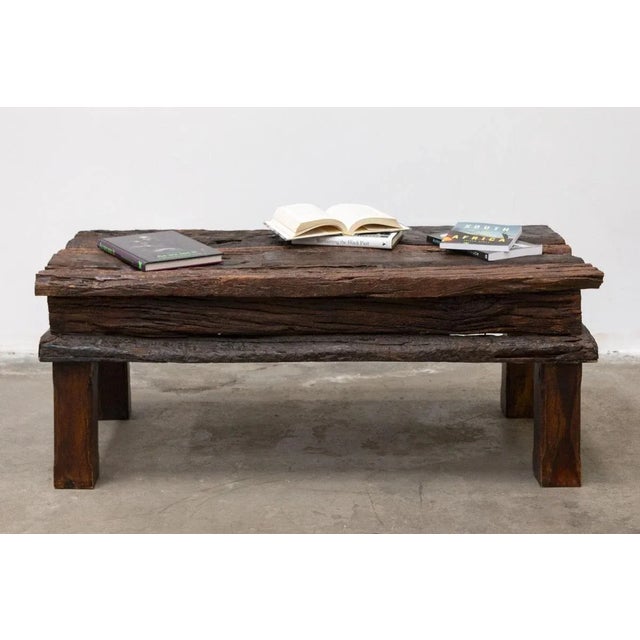 Handcrafted Coffee Table in Oak and Teak For Sale - Image 10 of 11