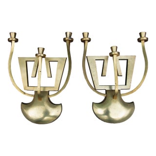Pair Mid Century Modern Brass Sconces For Sale