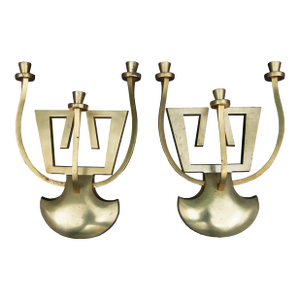 Pair Mid Century Modern Brass Sconces