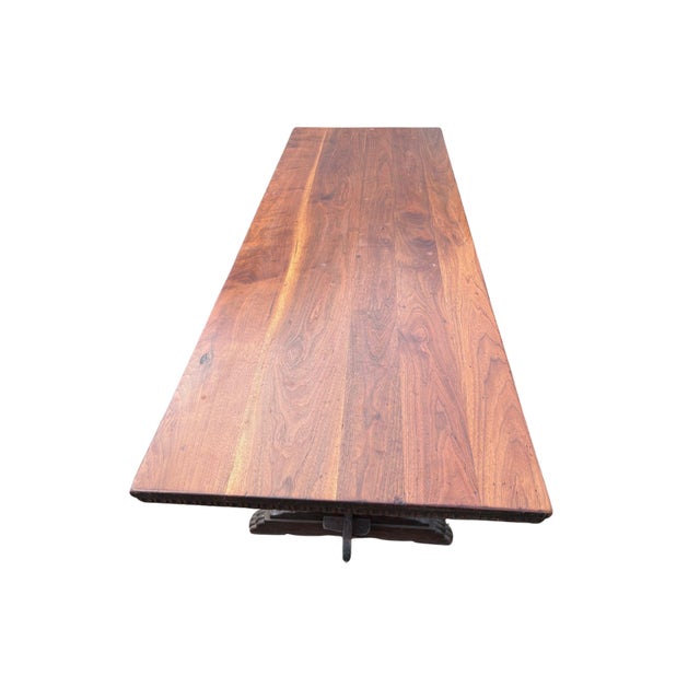19th Century Antique Solid Wood Trestle Dining Table For Sale In Philadelphia - Image 6 of 7