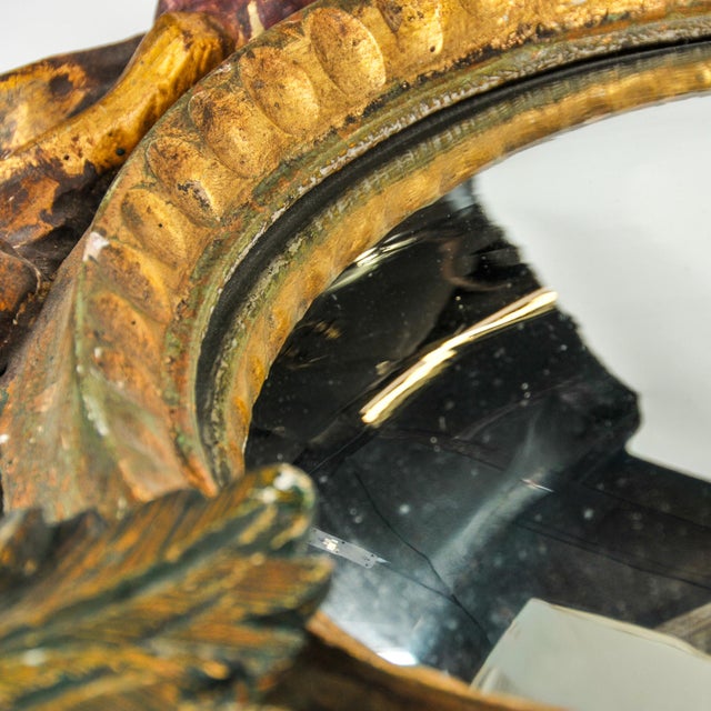 Antique Gilded Wood Convex Wall Mirror 19th Century Italian For Sale - Image 14 of 16