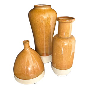 Mid Century Modern Amber Glaze Vases - Set of 3