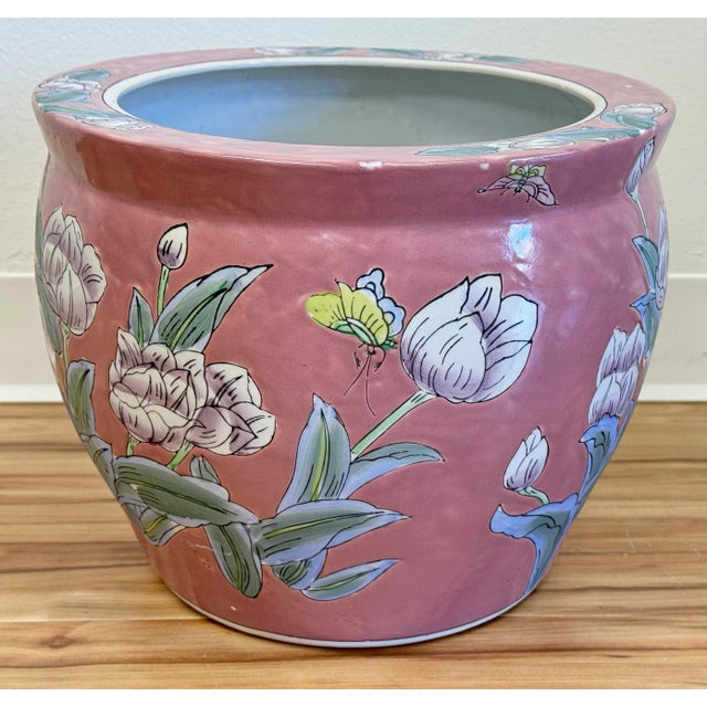 Vintage Chinese Porcelain Floral Motif Fish Bowl Planter For Sale In Kansas City - Image 6 of 8