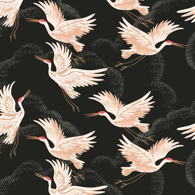 Art Deco Swatch for Square Ottoman in Crane Flock Ink Oga For Sale - Image 3 of 3