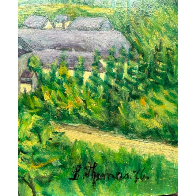 Vintage 1976 Original Landscape Oil Painting of Maria Laach Abby in Germany ~ on Metal Panel For Sale - Image 4 of 6