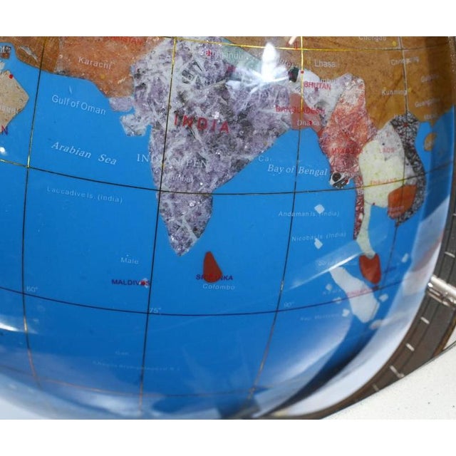 Blue World Globe Compasss in Stone and Brass For Sale - Image 8 of 15