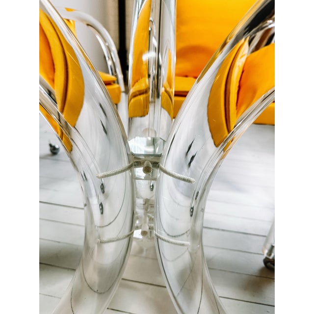 1970’s Charles Hollis Jones Style Lucite Game or Breakfast Table and 4 Chairs in Yellow Upholstery For Sale - Image 10 of 11