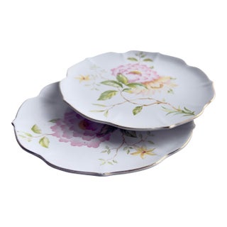 Mid-20th-Century Japanese Porcelain Dessert Plates With Peony Pattern - a Pair For Sale