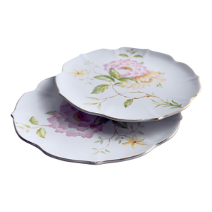 Mid-20th-Century Japanese Porcelain Dessert Plates With Peony Pattern - a Pair