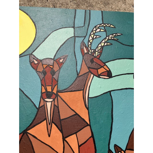 Contemporary Contemporary Original Outsider b.d. Floyd Folk Art Deer Painting “Grazing in the Moonlight” For Sale - Image 3 of 4