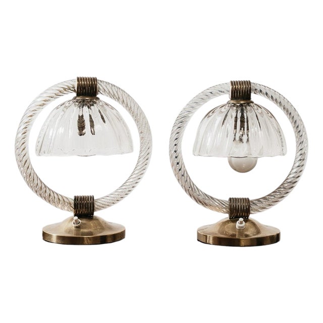 Abat-Jour Lights in Murano Glass and Brass from Barovier & Toso, 1950s, Set of 2 For Sale