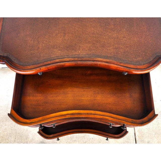 Wood Theodore Alexander Leather Wrapped Serpentine Chest Hidden Pull Out Desk For Sale - Image 7 of 11