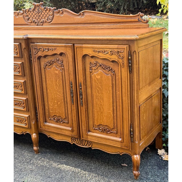 1980s Vintage French Louis XV Tiger Oak Carved Sideboard For Sale - Image 5 of 12