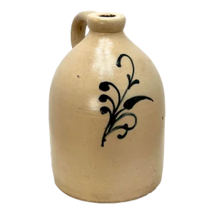Antique Late 19th Century American Navy Blue Decorated Stoneware 1 Gallon Spirts Jug