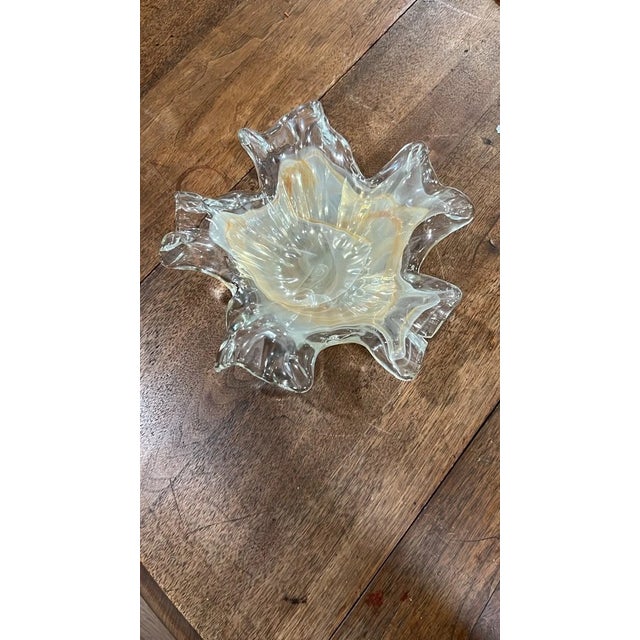Vintage Murano Style Ruffled Art Glass Bowl - Amber Swirl For Sale - Image 4 of 5