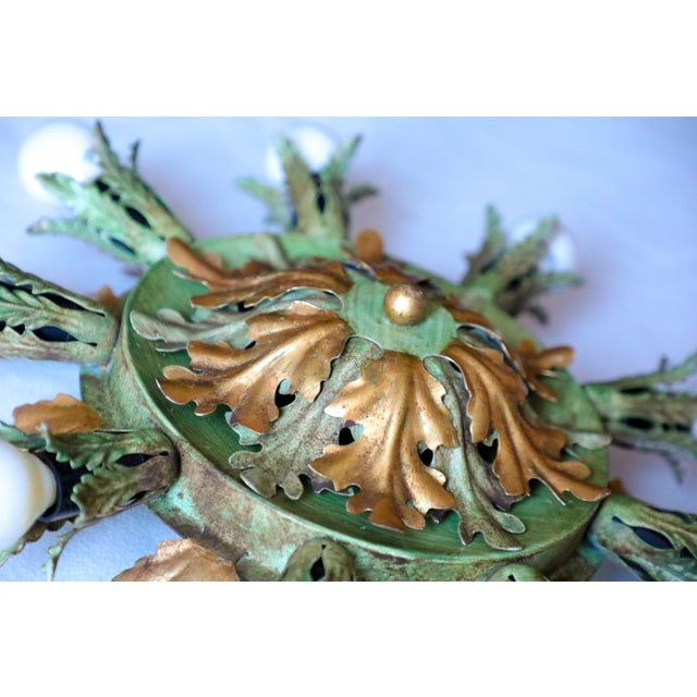 Mid-Century Modern Vintage Gold & Green Florentine Ceiling Lamp from Banci, 1970s For Sale - Image 3 of 15