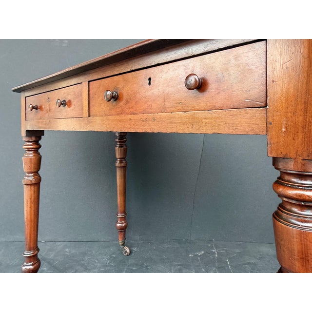 English Writing Table or Desk of Mahogany With Inset Leather Top For Sale - Image 11 of 12
