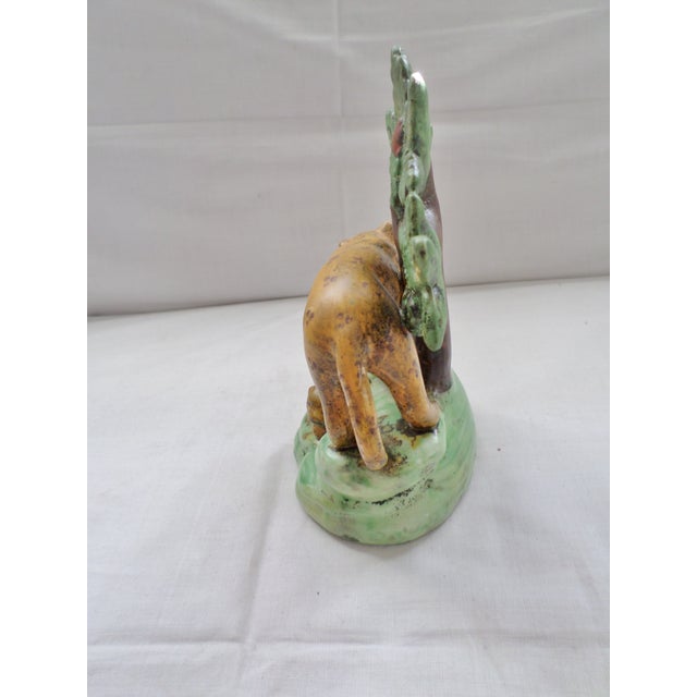 This is a Wonderful! Antique Staffordshire Leopard Cat with Baby under a Tree Pottery Figurine. This Lovey Piece Stands 6"...