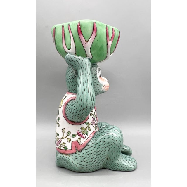 Vintage Andrea by Sadek Chinoiserie Monkey With Bok Choy Bowl – Hand-Painted Ceramic – Hollywood Regency / Grandmillennial For Sale - Image 11 of 13