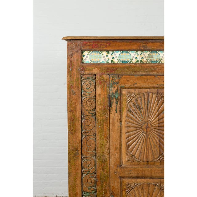 Indonesian 19th Century Cabinet with Sunburst Motifs and Enameled Tiles For Sale - Image 12 of 13