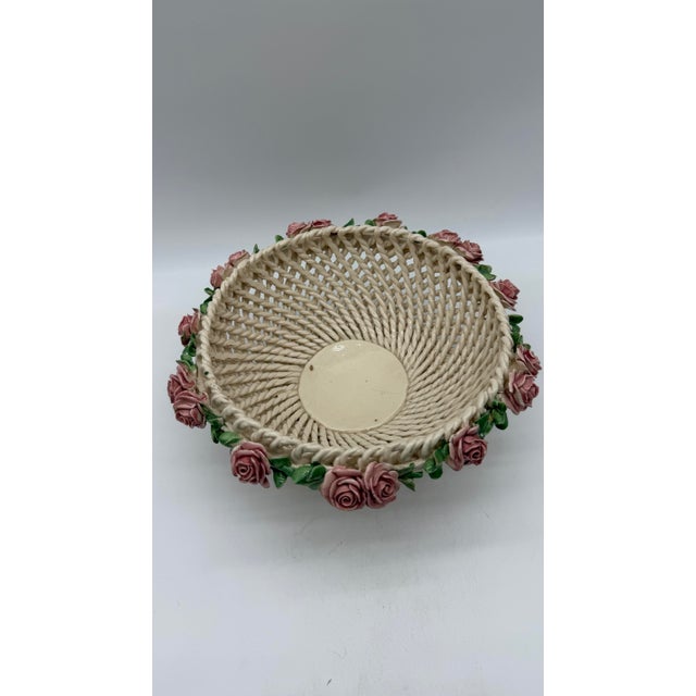 A Vintage Italian Capodimonte Woven Creamware Wedding Basket With Rose Decorations, Circa 1950's For Sale - Image 12 of 12