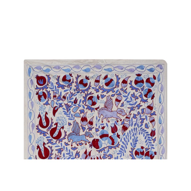 1960s Uzbek Suzani Embroidered Wall Hanging – Tree of Life Floral Boho Textile Art 3'5'' X 6' For Sale - Image 5 of 13