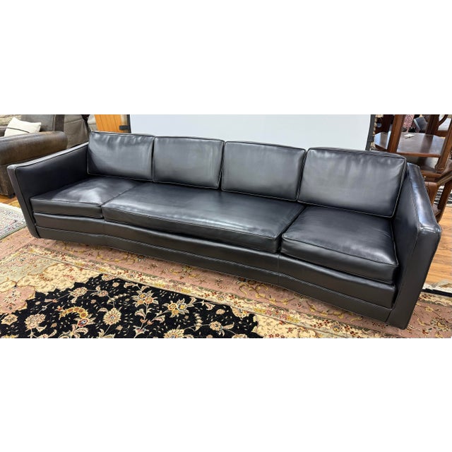 Textile Large Vintage Mid Century Modern Black Naugahyde Sofa For Sale - Image 7 of 9