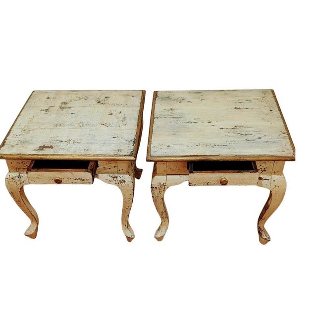 Wood Antique French Provincial Distressed Side Tables Set For Sale - Image 7 of 9