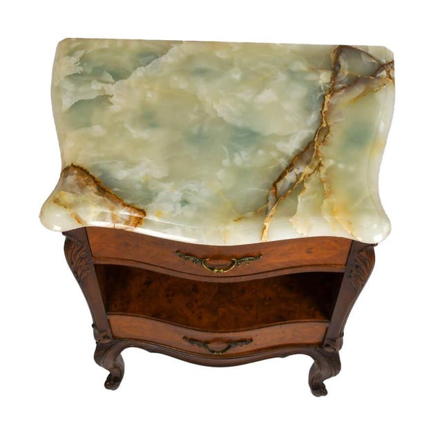 French Provincial Antique French Provincial Walnut Two‑Drawer Nightstand With Marble Top For Sale - Image 3 of 12