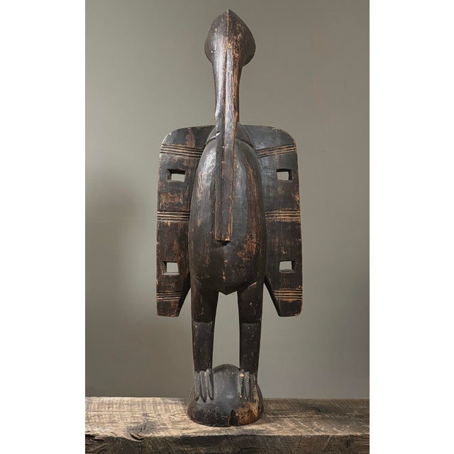 African Large Antique Hand Carved African Folk Art Senufo Calao Bird Statue For Sale - Image 3 of 12