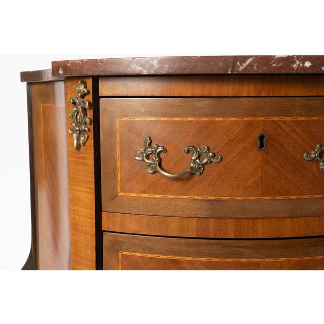 French Louis XV Style Ormolu Mounted Marble Top Two Drawer Stand For Sale - Image 4 of 12