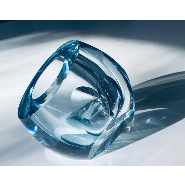 Mid-Century Modern 1950s Asta Strömberg for Strömbergshyttan Faceted Geometric Vase Aqua Christal Art Glass For Sale - Image 3 of 11