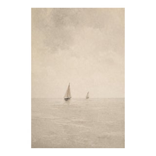Minimal Coastal Seascape Study, Sailboat Horizon Art Print, 24" × 36" For Sale