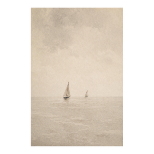 Minimal Coastal Seascape Study, Sailboat Horizon Art Print, 24" × 36"