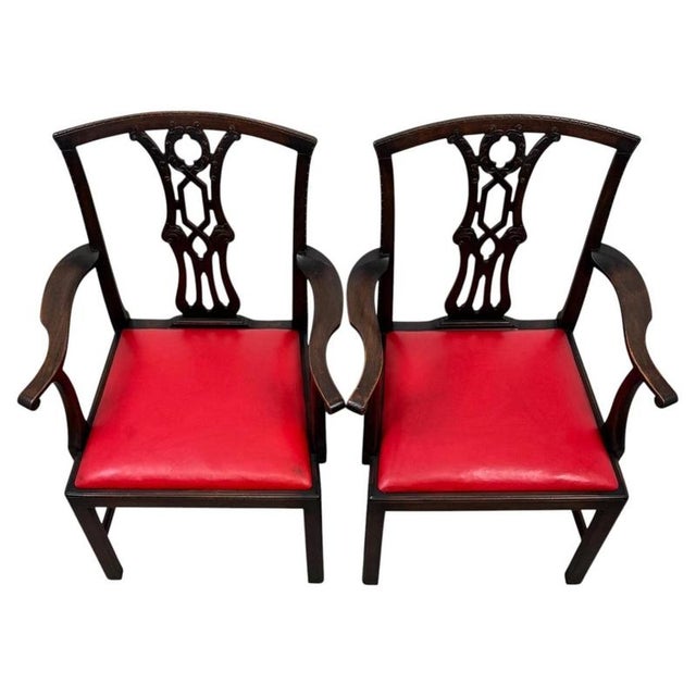 A fine and highly desirable set of six 18th-century English Georgian dining chairs, beautifully crafted in mahogany and...