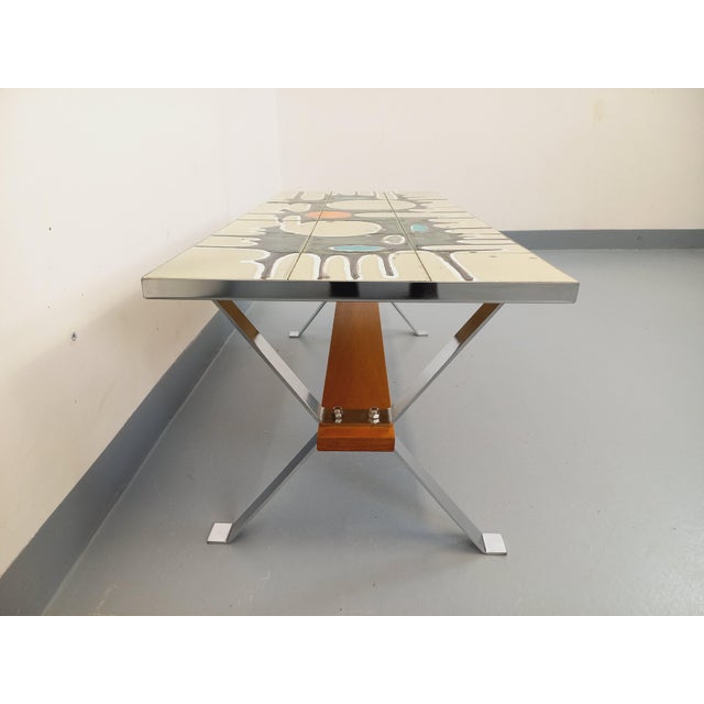 White Vintage Coffee Table in Ceramic, Chrome Metal and Wood, 1970s For Sale - Image 8 of 16