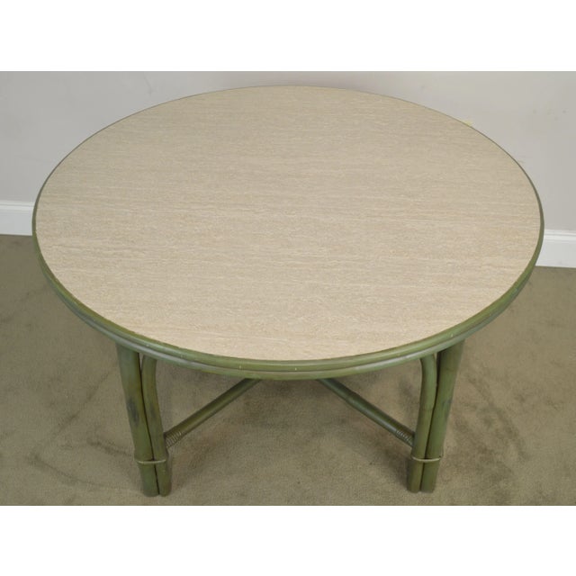 Wood Ficks Reed Green Painted Vintage Round Side Table For Sale - Image 7 of 13