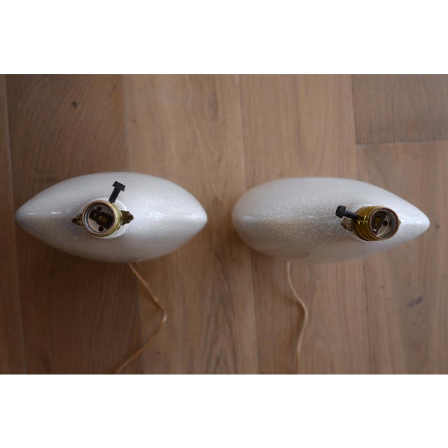 Ceramic Vintage 1950s MCM White Crackle Glaze Ceramic Table Lamps - A Pair For Sale - Image 7 of 17