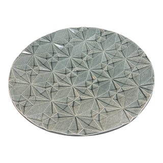 Oversized Sage Ceramic Art Bowl With Raised Three-Dimensional Geometric Starburst Pattern For Sale