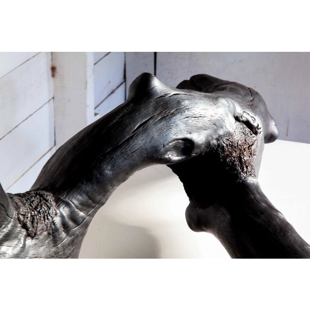 Black Surface Tension Wabi Sabi Black Oak Shou Sugi Ban Sculpture For Sale - Image 8 of 9
