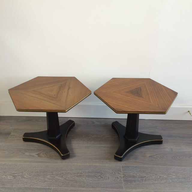 Henredon Hexagonal Walut Side Tables A Pair Chairish
