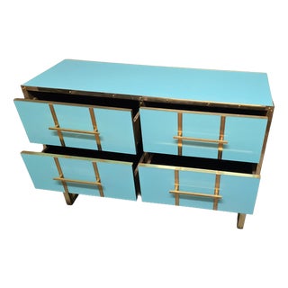 Azure Murano Glass and Brass Chest of Drawers from Justfurnituress SRL For Sale